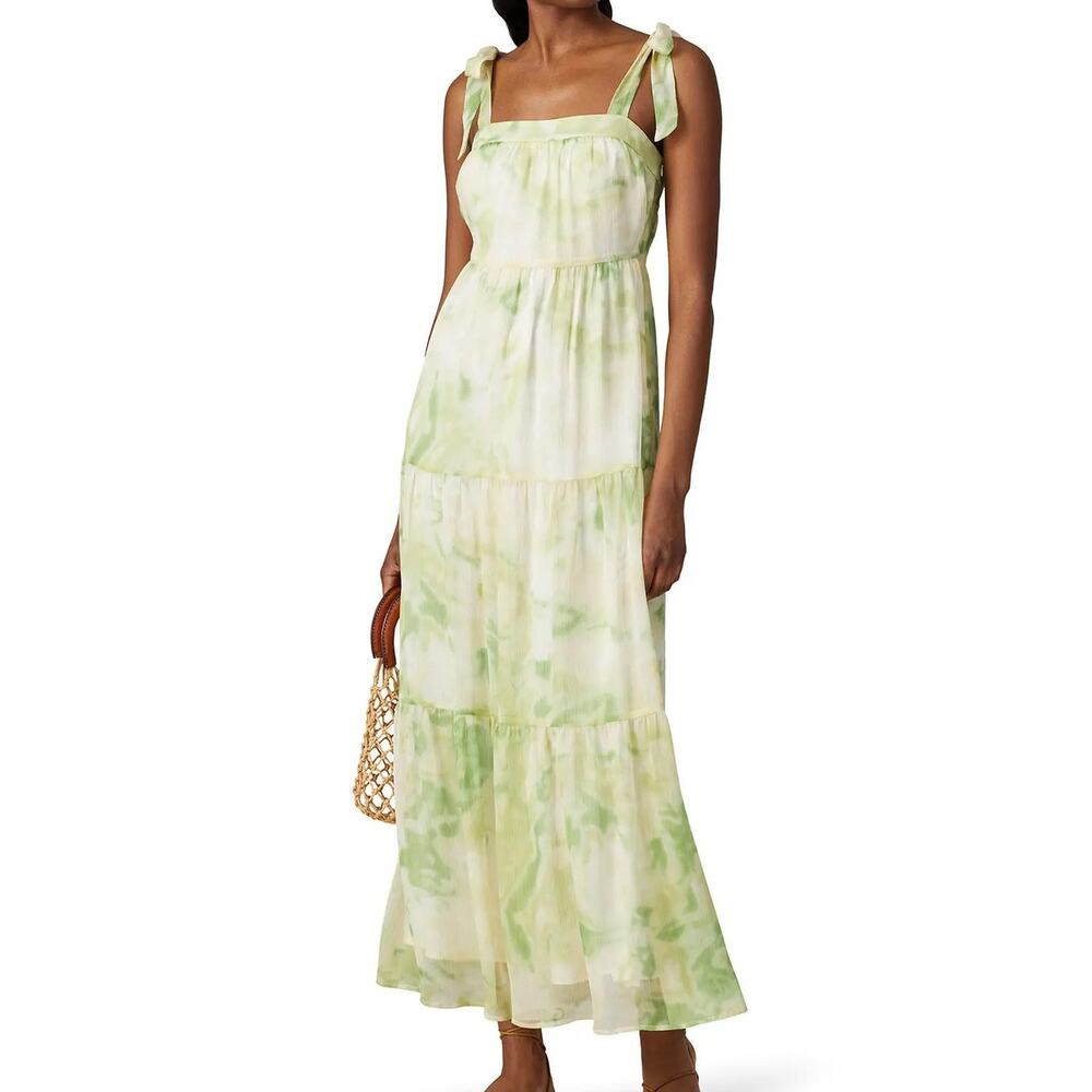 Line & Dot Palm Lime Tiered Tie Shoulder Sleeveless Maxi Dress Womens Med